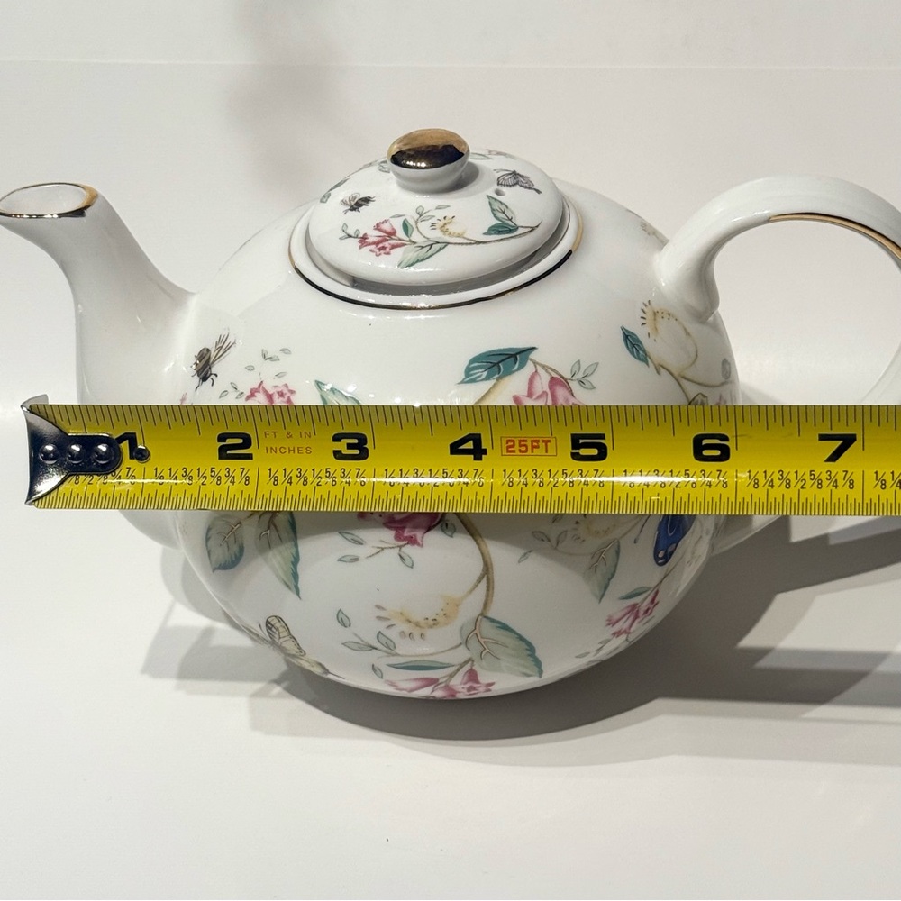 Grace Teaware Floral Porcelain Teapot with Butterfly Design - Picture 7 of 10
